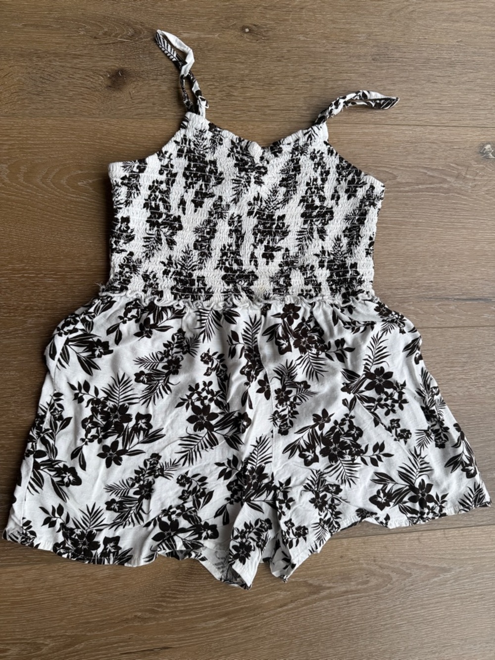 Girls Dark Brown & White Floral Romper